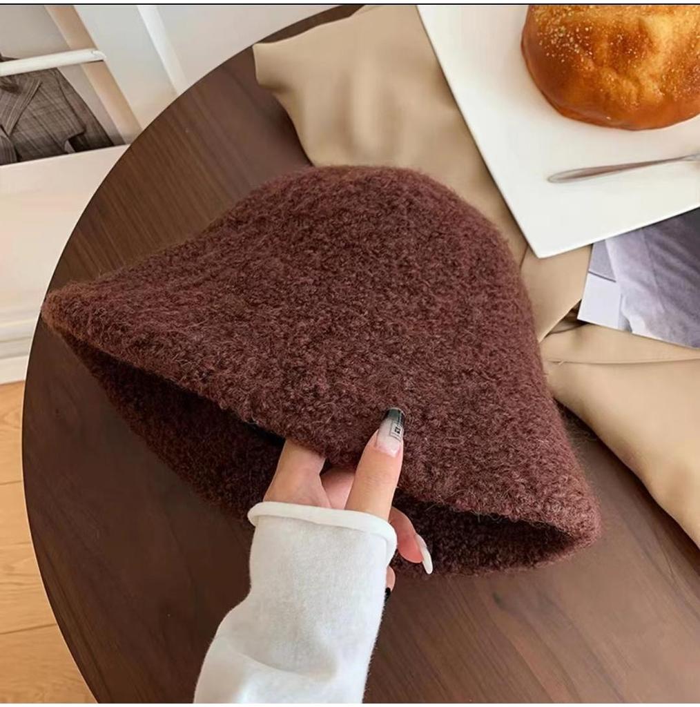 Bucket Fluffy Lambswool Hat For Women Beige Warm And Cozy Winter Hat Fashionable And Stylish