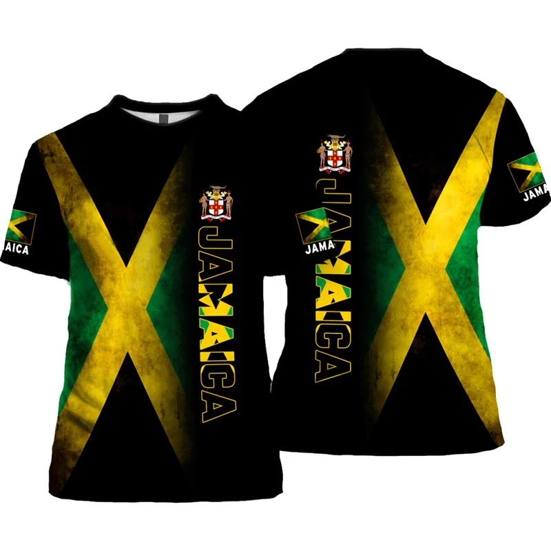 Jamaica Flag Emblem Graphic T Shirt For Men 3D Print Jamaican T-Shirt Tops Short Sleeve O Neck Mens Tee Shirts Streetwear