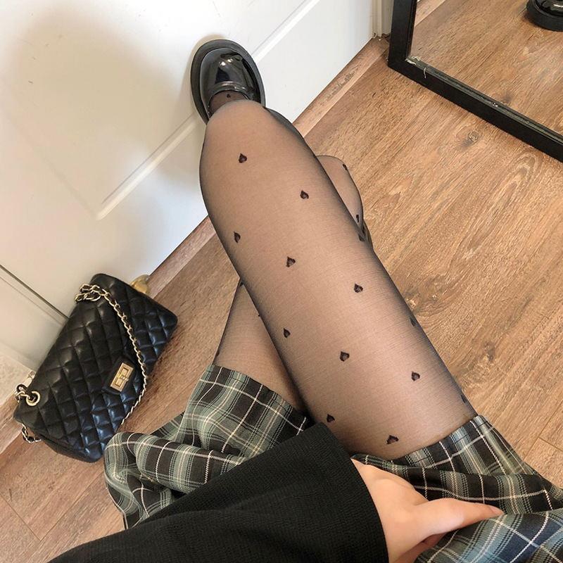 Love White Stockings Women's Spring and Summer Thin Sweet Bow Jacquard Pantyhose Lolita Round Polka Dot Jk Black Silk