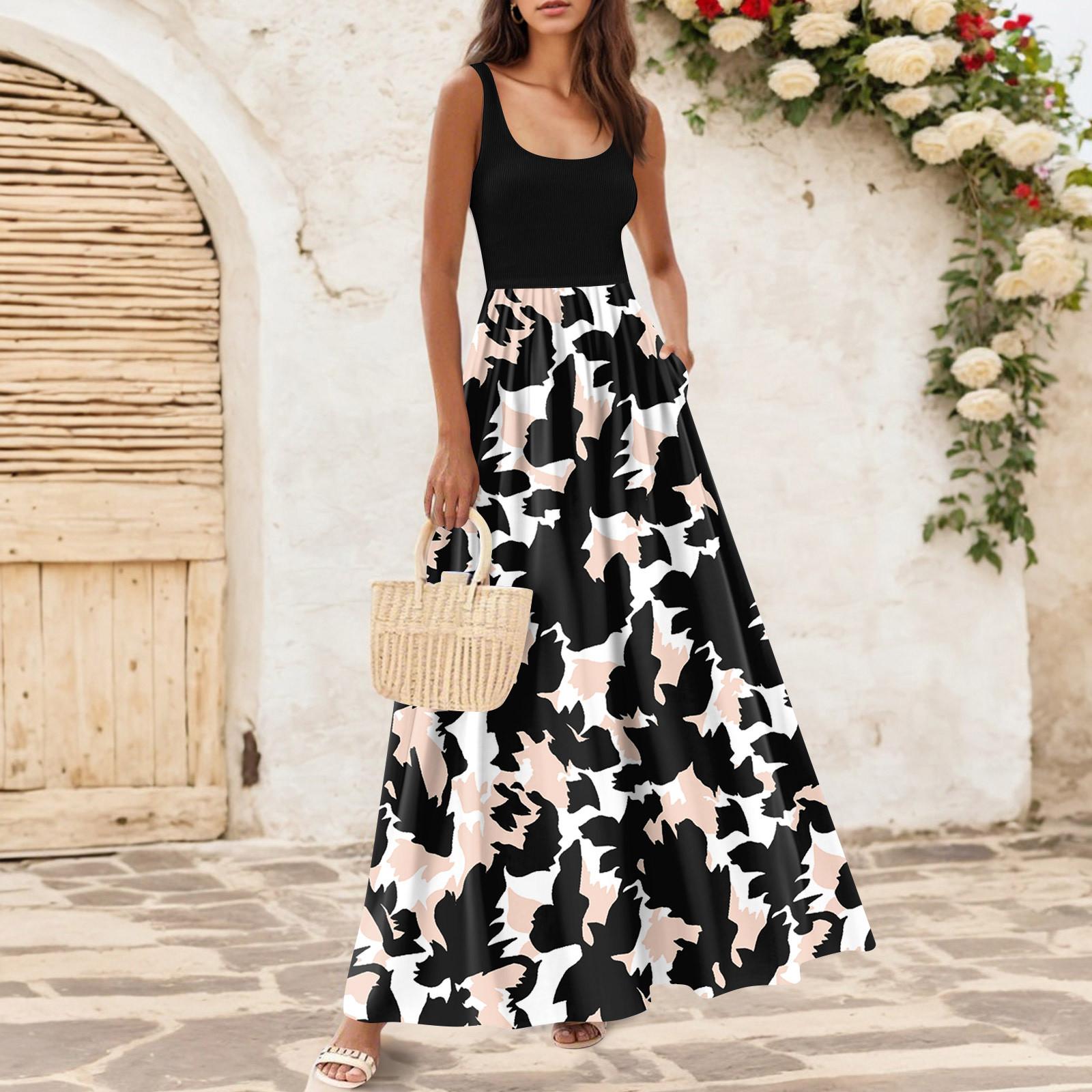 Женские струящиеся платья Женские летние платья Повседневные длинные платья Милые цветочные длинные платья L