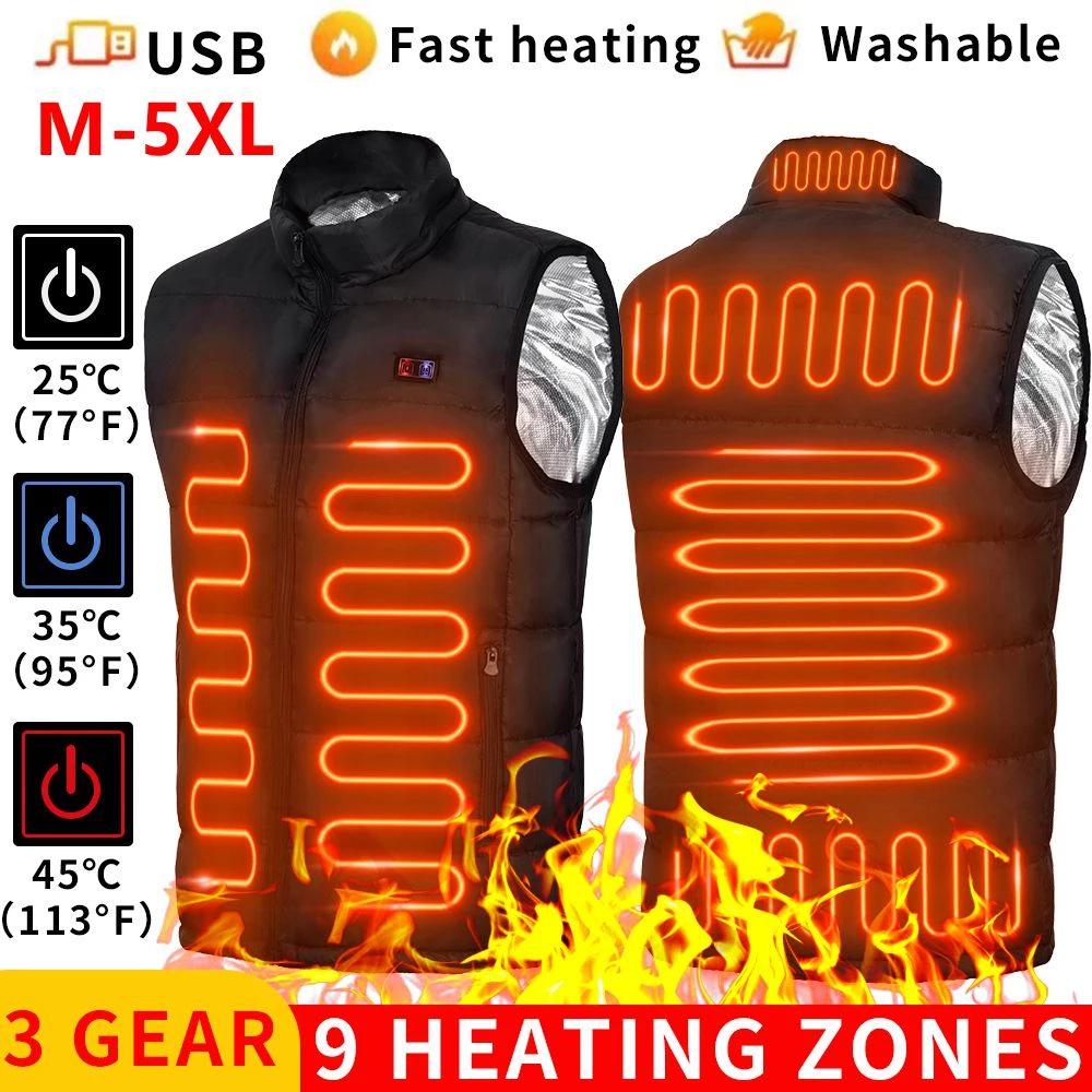 Men's Plus Size USB Heating Vest - Thickened, 9-Piece, Cross-Border, Ideal for Autumn & Winter