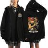 Mens Oversized Hooded Zip-Up Sweatshirt With One Piece Anime Print Plus Size Fleece-Lined Casual Jacket Fall