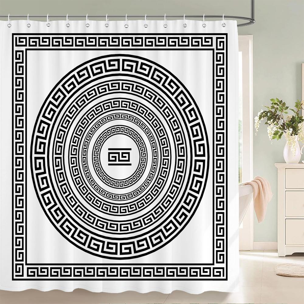 Baifenbai Home Furnishing Light 1 Pcs Modern Greek Style Printed Shower Curtain Polyester Fabric Partition Bathroom Curtain With Hooks Home Decorative Curtain