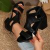 Mode Elegante Klobige Plateausandalen Frau Sommer 2025 Schwarz Leder Block Hoher Absatz Format Sandalen Büro Damenschuhe Sandalen
