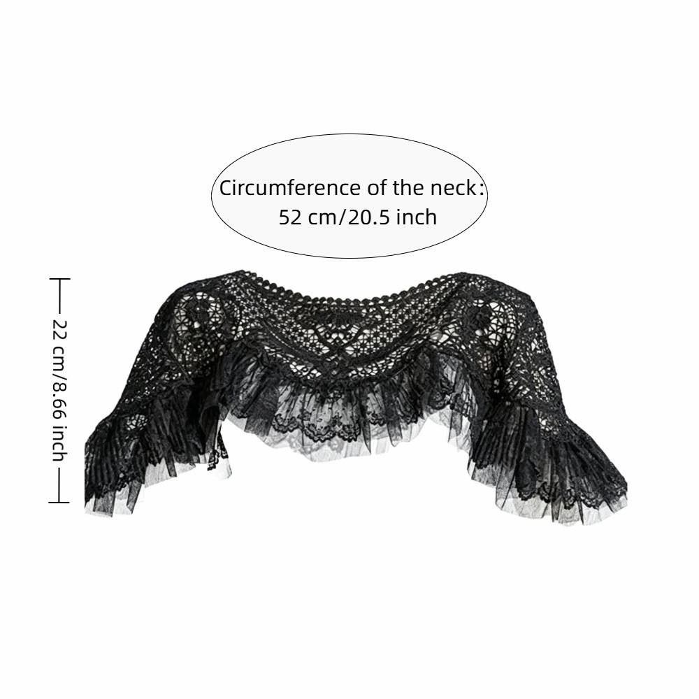 New Vintage Cheongsam Crochet Tippet Mesh Trim Ruffle Hollow-Out Shawl Black Off‑Shoulder Shawl Cape Coat Summer Sun Protection