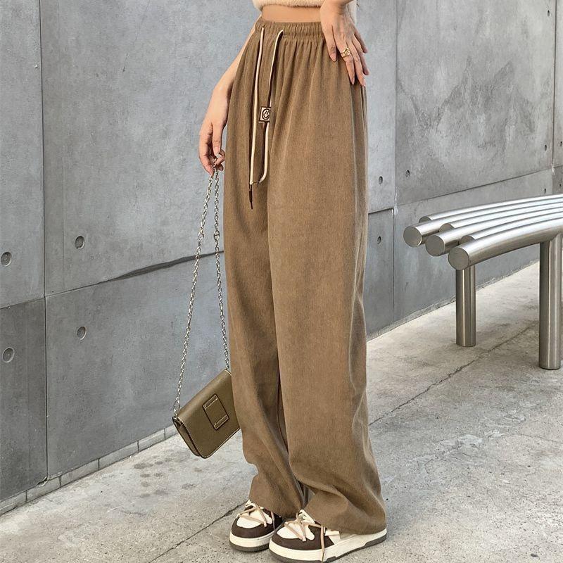 Spring New Double Drawstring Corduroy Wide-leg Pants High Waist Drape Straight Pants Loose Casual Pants Women