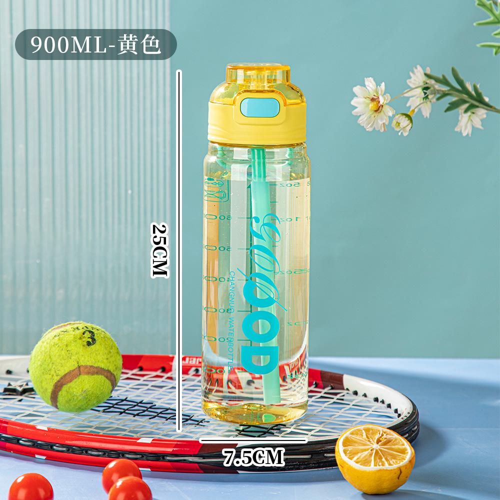 Water bottle large capacity with scale outdoor portable plastic cup student portable plastic sports water cup flip straw water cup