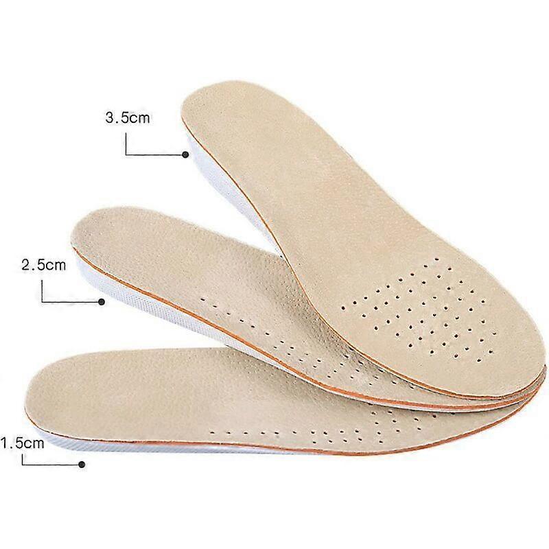 Invisible Height Increase Insoles For Men and Women Comfortable Breathable Leather Pigskin Casual Shoes Pad Full Height Increase (S (35-40 EU) heel h