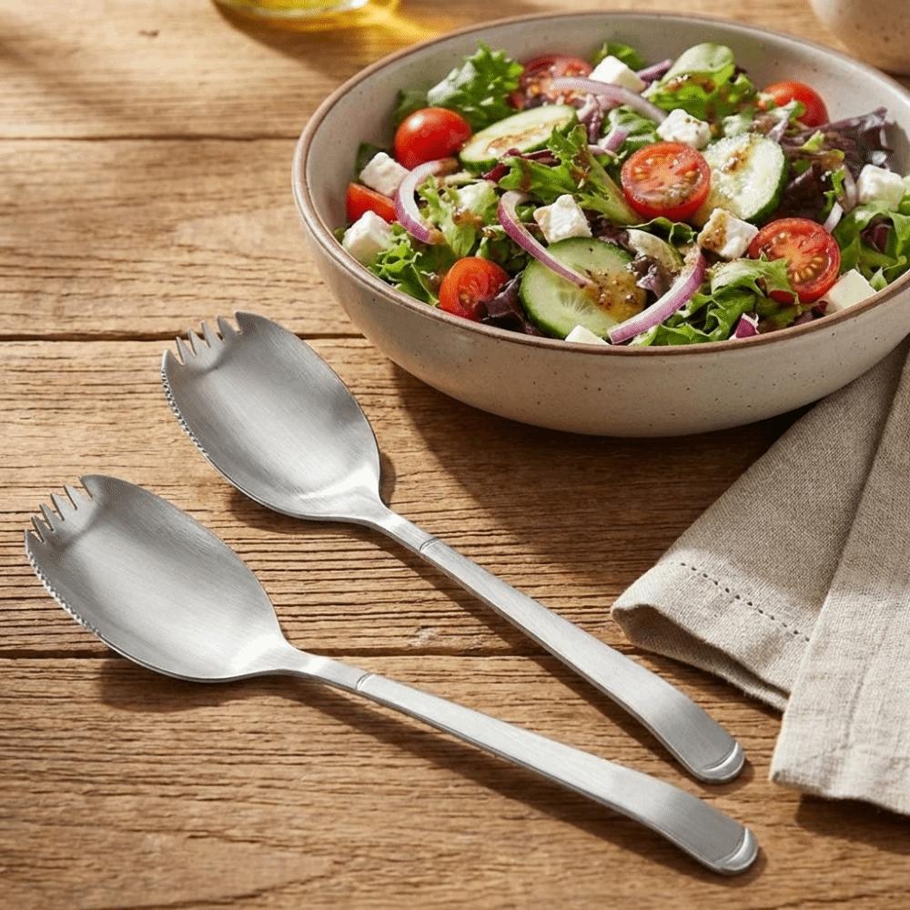 Long Handle Integrated Spoon Fork Stainless Steel Pasta Fork Multi-functional Salad Spoon  for Home