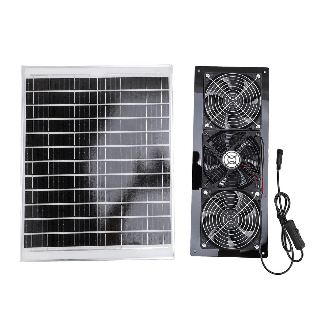 Solar Powered 3 Fan Kit 25W Solar Panel and High Speed Ventilation Fan for Greenhouse Chicken Coop Shed Pet House