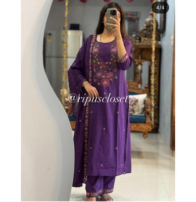 Party Wear Designer Cotton Kurta Pant Dupatta Set Indian Women Bollywood Top Tunic Kurti Salwar Suit
