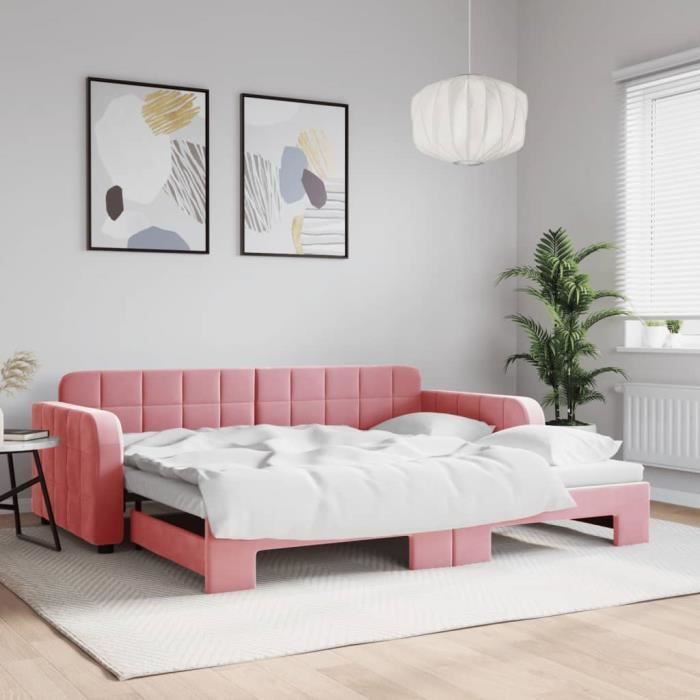 VidaXL Daybed with Trundle Bed Pink 90x200 Cm Velvet 3196932