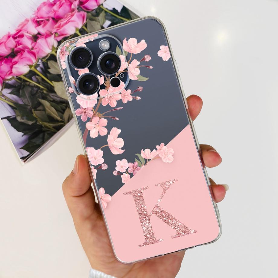 For iPhone 15 Pro Max Case iPhone 15 Plus 15 Pro Back Cover Transparent Soft TPU Letter A TO Z Capa For Apple iPhone15 15Pro Bag