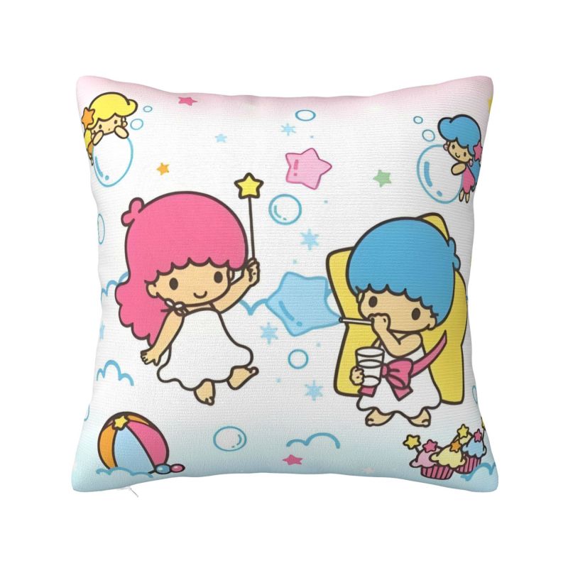 Custom Sanrio Cartoon Little Twin Stars Pillow Decor Home Nordic Kiki Lala Anime Cute Chair Cushion Square Pillowcase 12x12Inch