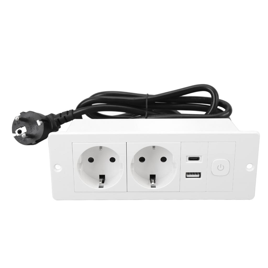 Recessed Power Strip 3 In 1 USB Type C Socket Embedded Desktop Outlet with Switch and Cable for Coun