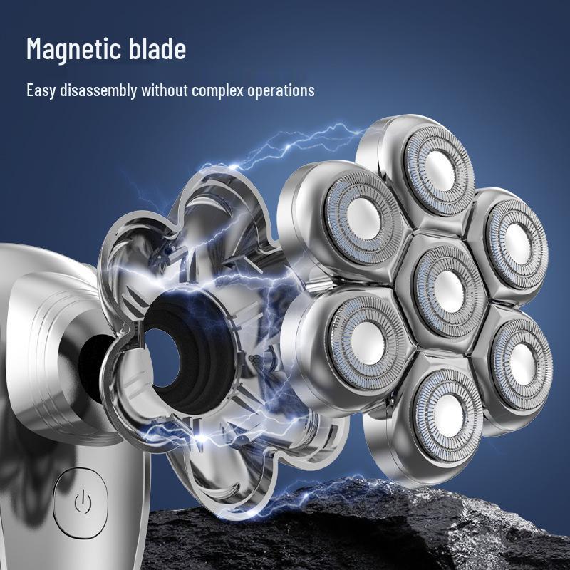 Seven-Head Digital Display Electric Bald Head Shaver: 5-in-1 Multi-Function Razor