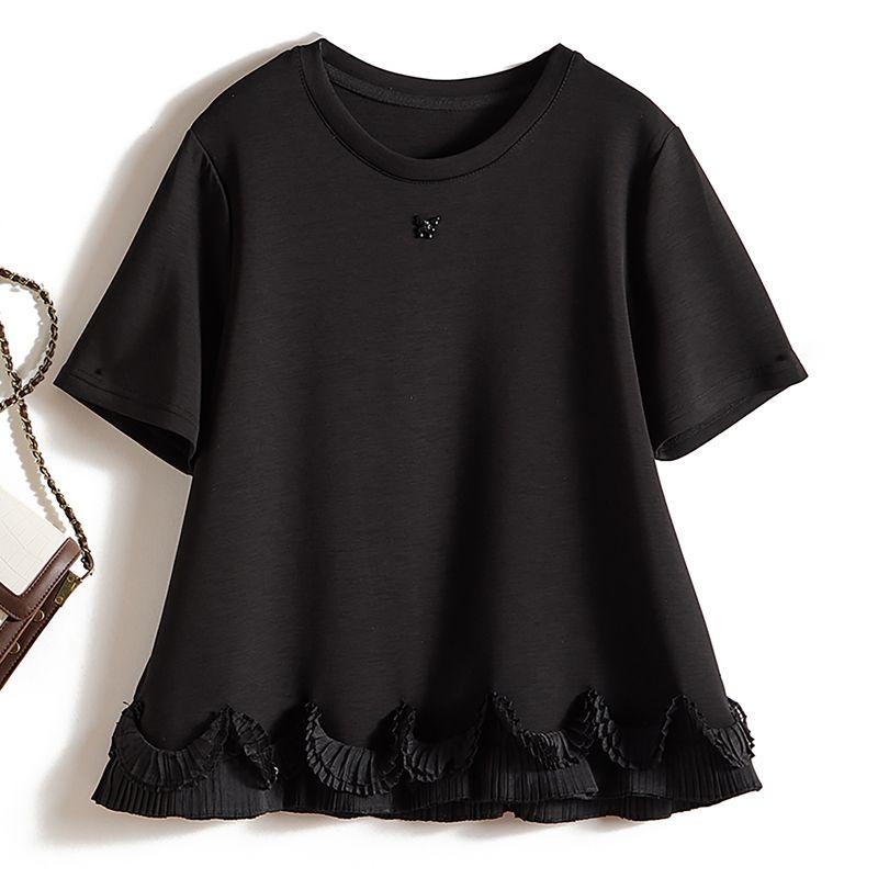 Mesh Flower Cluster Clothes! Penny-Level Elegance Women's Short-Sleeved Tencel Cotton Pullover round Neck T-shirt 2025 Summer Hot Tops