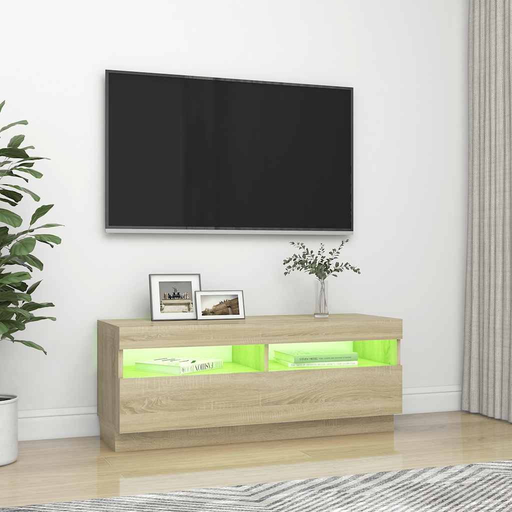 Vidaxl Szafka Tv Z Oświetleniem Led, Dąb Sonoma, 100X35X40 Cm
