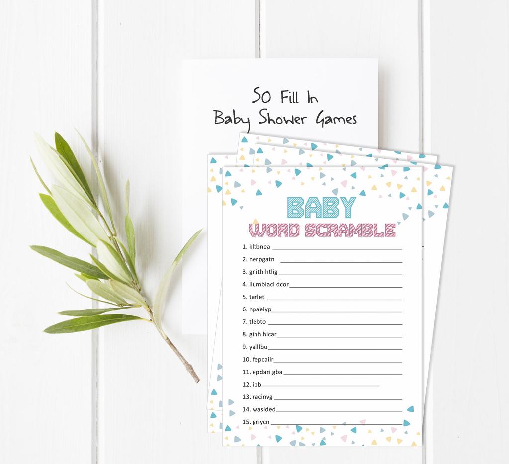 Inkdotpot Gender Reveal Baby Shower Game Set Of 50 BabyA  AlphabetA  ABCA  Game Ita    s A Boy Ita    s A Girl Party