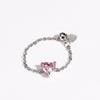 Pink Purple Green Zircon Heart Pull-out Chain Adjustable Rings For Women Fashion New Jewelry Gift Party Wedding Anillos Mujer