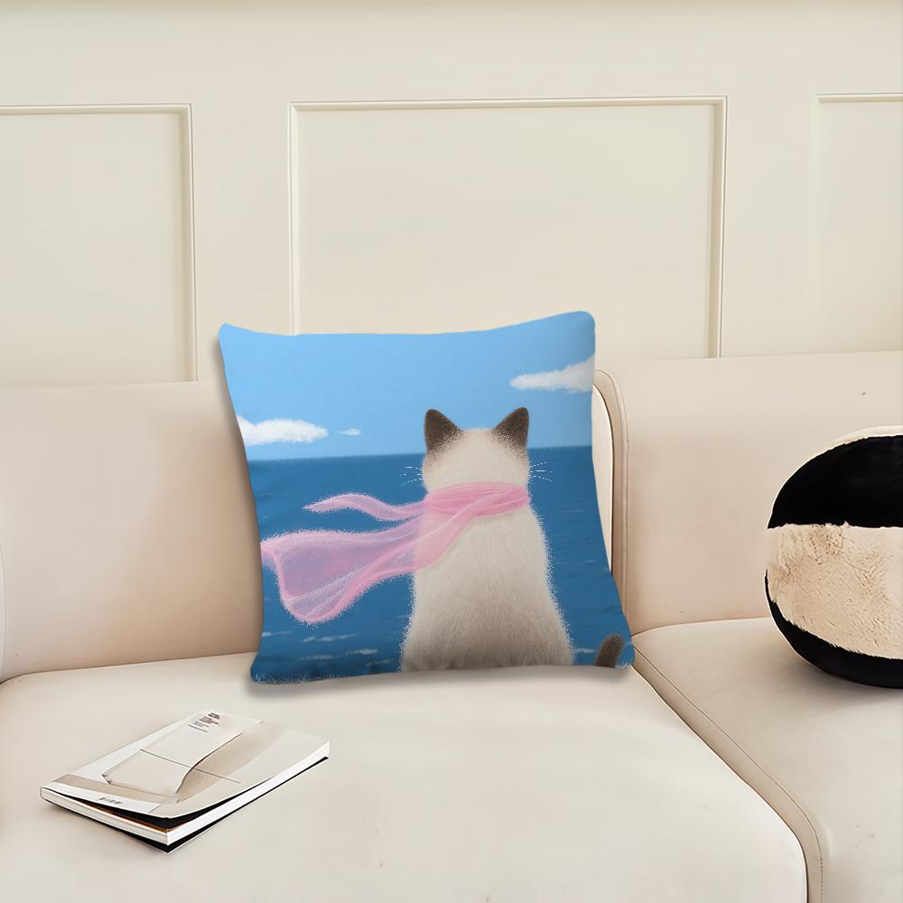 Cartoon Pink Scarf Kitten Cute cushion cover Pillow Cover Decoration Room Home Sofa living Office Car Nordic Simplicity