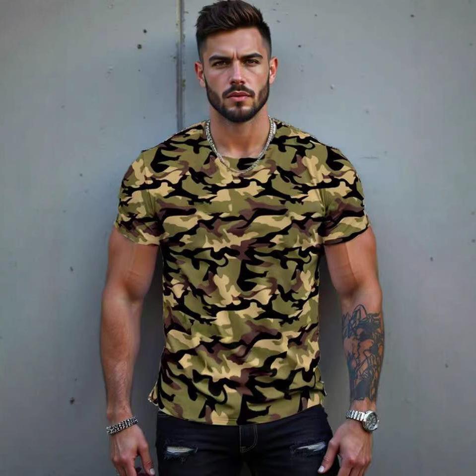 Letní Pánská Trička s Krátkým Rukávem s Módním Ležérním Potiskem 3D Leopardího Vzoru s Kulatým Výstřihem