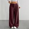 Women Pants Button Zipper Closure Straight Wide Leg Trousers with Pockets Solid Color Loose Fit Lounge Pants Daily Wear