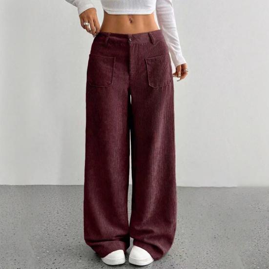 Women Pants Button Zipper Closure Straight Wide Leg Trousers with Pockets Solid Color Loose Fit Lounge Pants Daily Wear