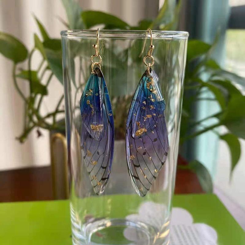 Fairy Clear Butterfly Drop Earrings Rhinestone Gradient Dangle Earrings Bling Foil Resin Simulation Wing Earring