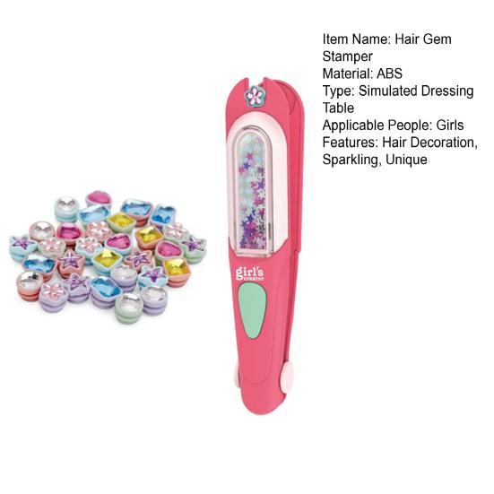 Hair Gem Stamper Kit for Girls Easy-to-Use Hair Jeweler Tool with 24 Sparkling Rhinestones Reusable Faux Diamonds DIY Hair Styling Toy Birthday Gift