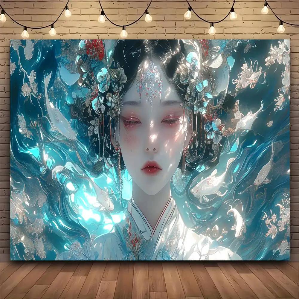 

Fashion retro classic Chinese style goddess illustration Tapestry Print Large Tapestry Wall Hanging Wall Tapestry Decor Living 74x94cm(29x37in)