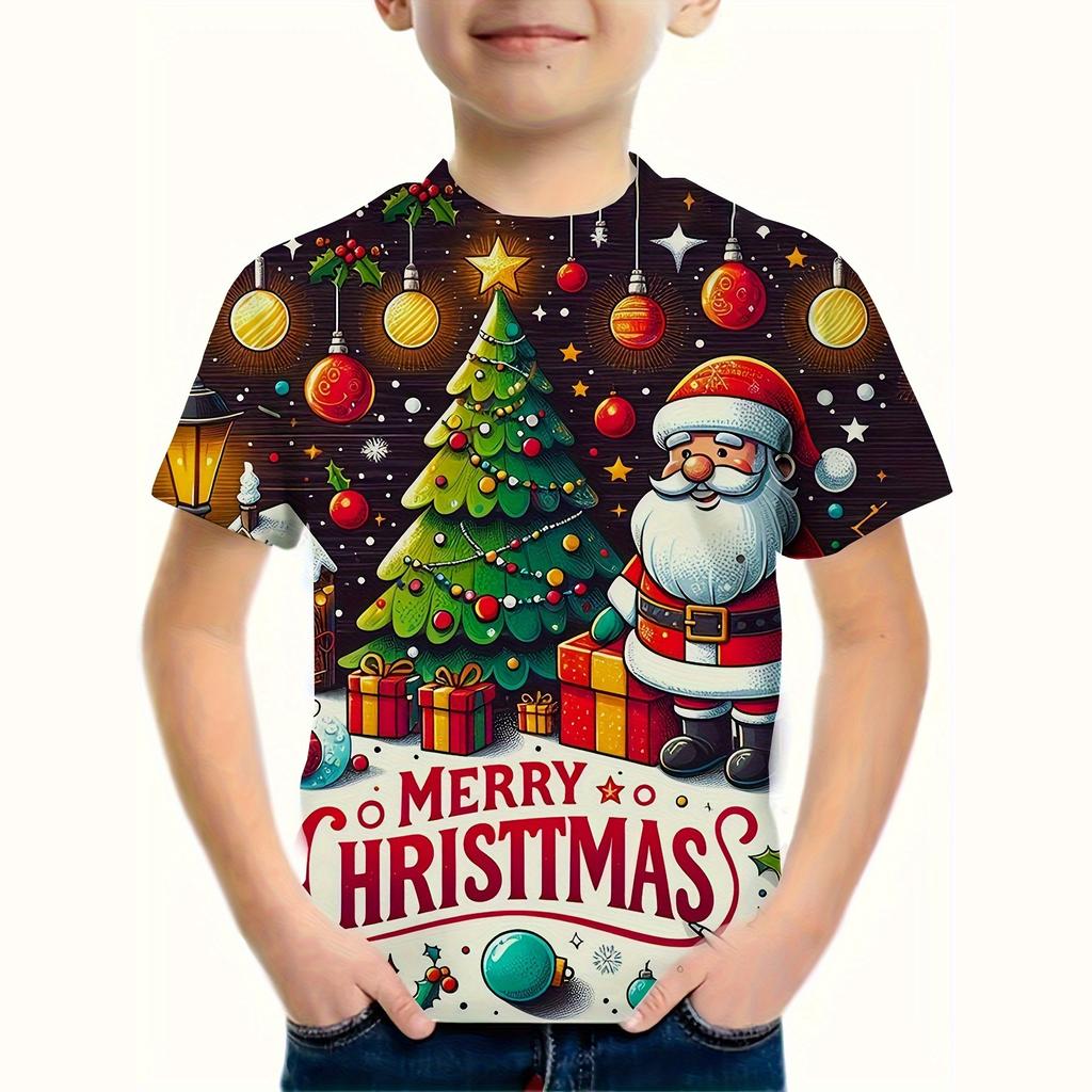 Kids Clothes Funny Santa Claus 3D Printed T Shirt Christmas Short Sleeved T Shirts Boys Girls 2-10y Xmas Gift for Children Top
