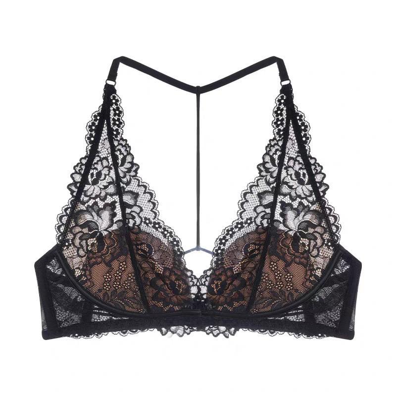 French Lace Front Bralette With Backless Design Wirefree Soft Cup Full Bust Comfort