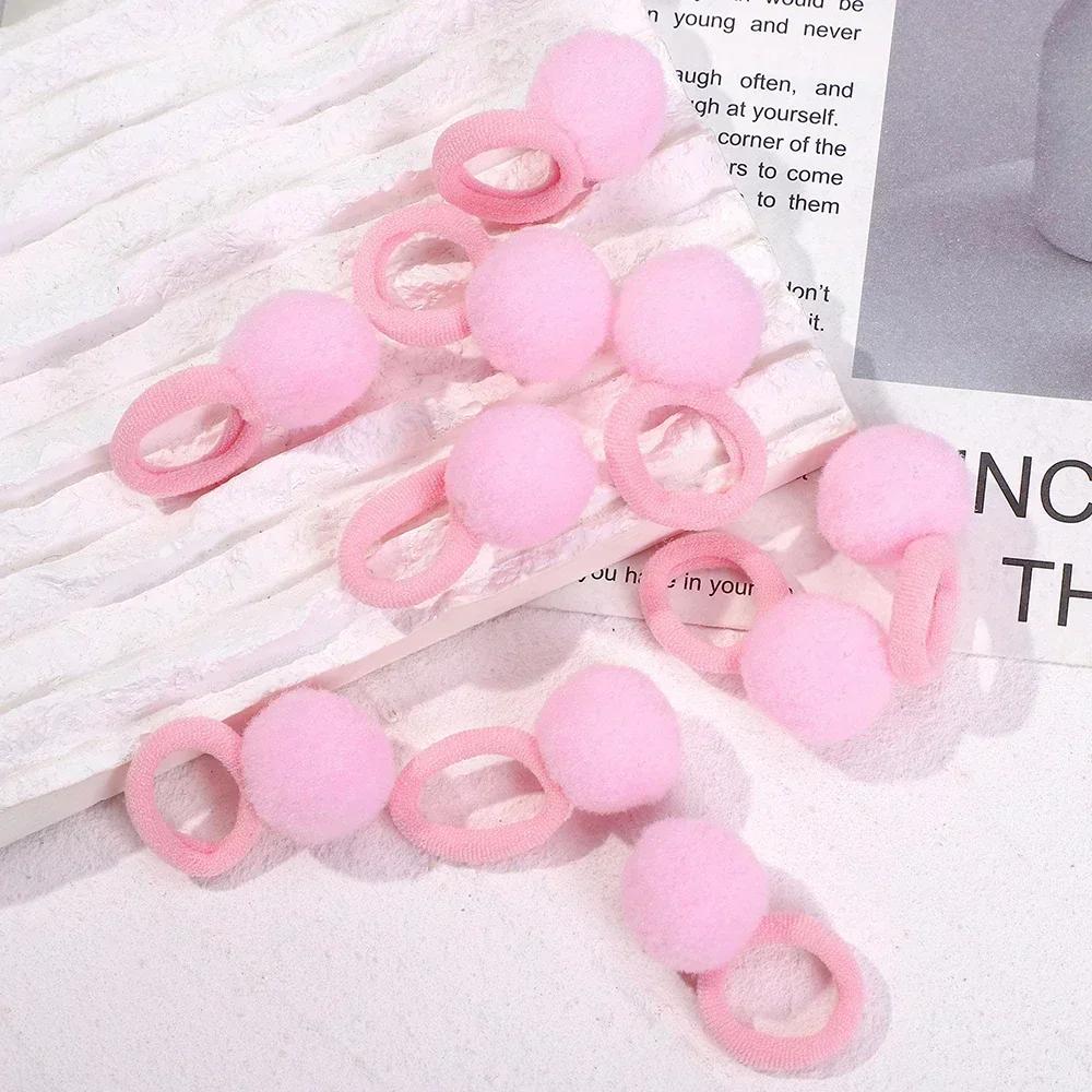 RAINBOW BOWS 10Pcs Elastic Hair Bands Plush Ball Rubber Band for Baby Girls Scrunchie Hair Ties Kids Baby Hair Accessories