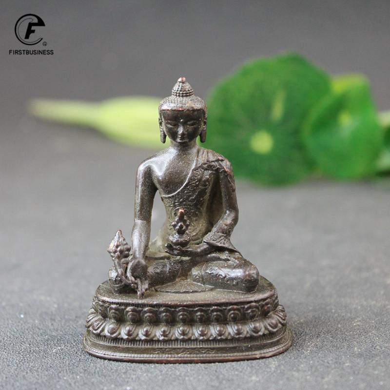 Antique Copper Amitabha Buddha Small Statue Desktop Ornaments Buddhism Character Figurines Home Decoration For Living Room Craft
