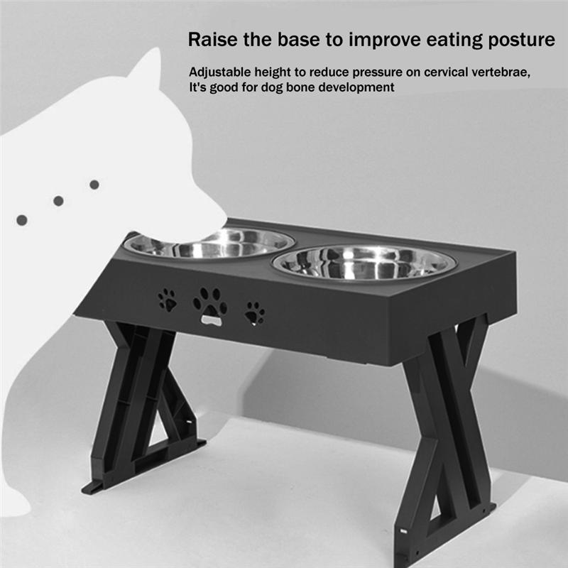

AD23-Dogs Double Bowls With Stand Adjustable Height Pet Feeding Dish Bowl Dog Elevated Food Water Feeders Cat Lift Table чёрный