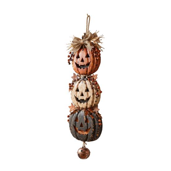 Durable Composite Resin Craft Halloween Stacked Pumpkin Door Hanger, Vintage Jack‑O‑Lantern Wall Hanging Ornament, Farmhouse Fall Home Accents