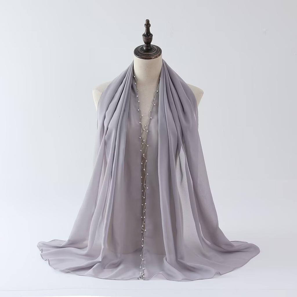 New pearl rope edge chiffon scarf women's shawl multi-functional shawl light and breathable headscarf veil