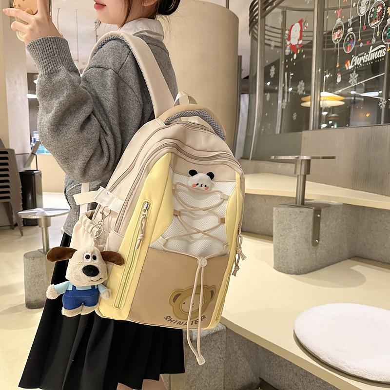 Contrast Color Backpack Junior High School Student Schoolbag Lightweight Large Capacity Backpack