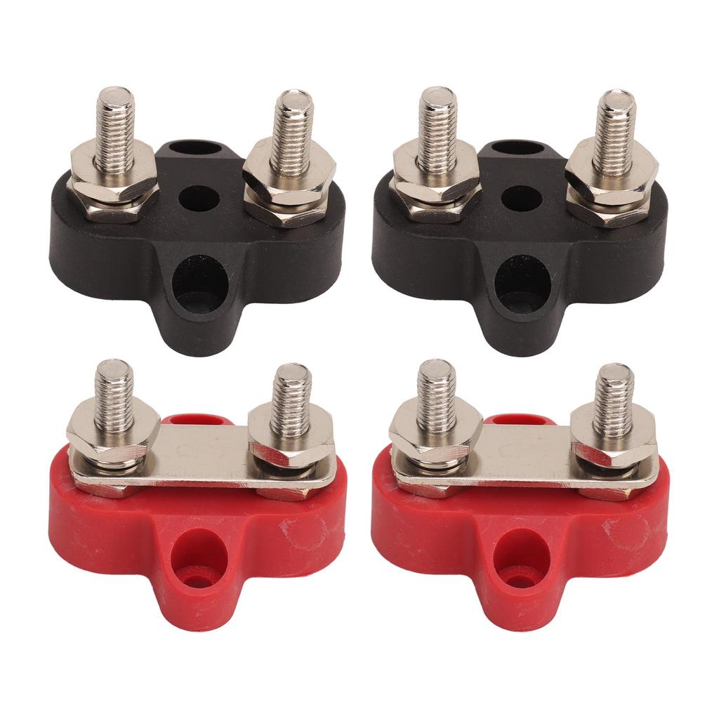 4Pcs Battery Power Stud M6 Dual Distribution Terminal Junction Post Block Bus Bar for Cars RVs Boats Trucks DC 12 To 48V