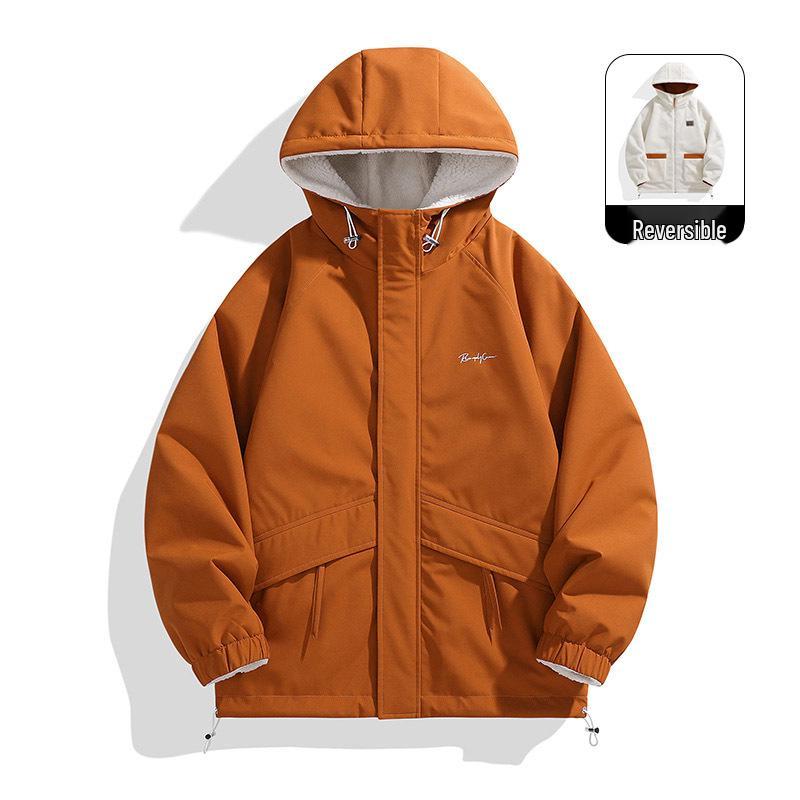 

Winter Trendy Double-Sided Hooded Lambswool Jacket - Thick, Windproof, Warm Sport Coat for Couples 3XL помаранчевий