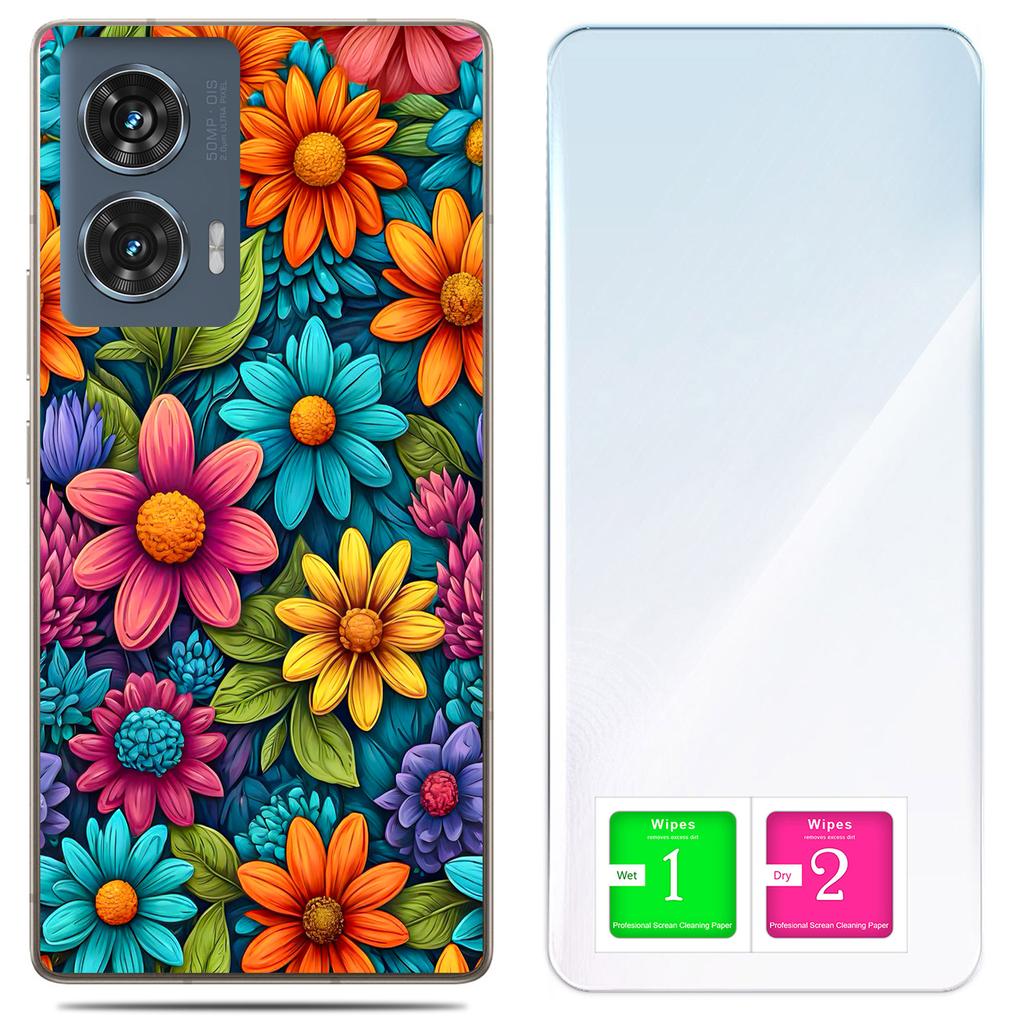Etui Do Motorola Edge 50 Fusion Obudowa Foto Case Plecki Kwiaty + Szkło 9H