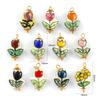 2PCs 304 Stainless Steel & Ceramic Tulip Flower Charms Flora Collection 18K Gold Plated Pendants For DIY Necklace Jewelry Making