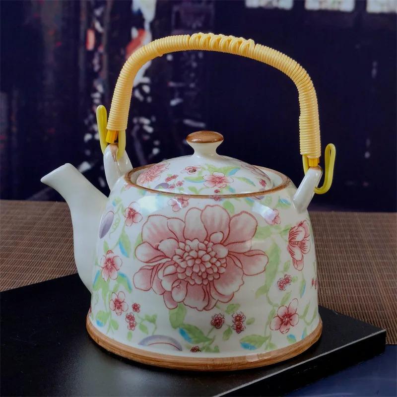 Ceainic din porțelan de uz casnic Oală din ceramică de mare capacitate cu apă rece Oală mare din porțelan, albastru și alb, cu mâner cu buclă