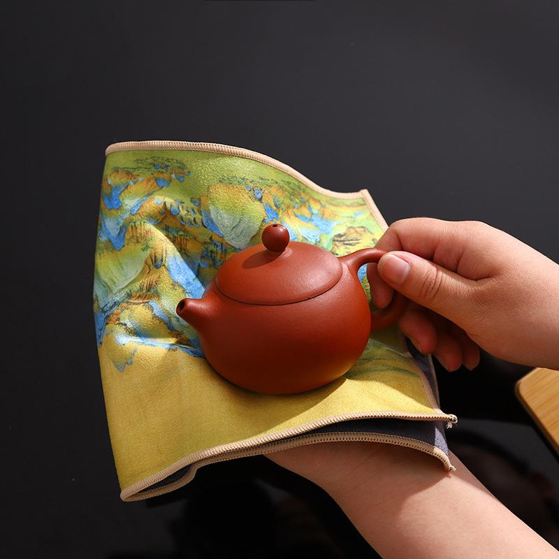 Chinese Table Mats Painted Thick Tea Towel High-end Tea Set Accessories Super Absorbent