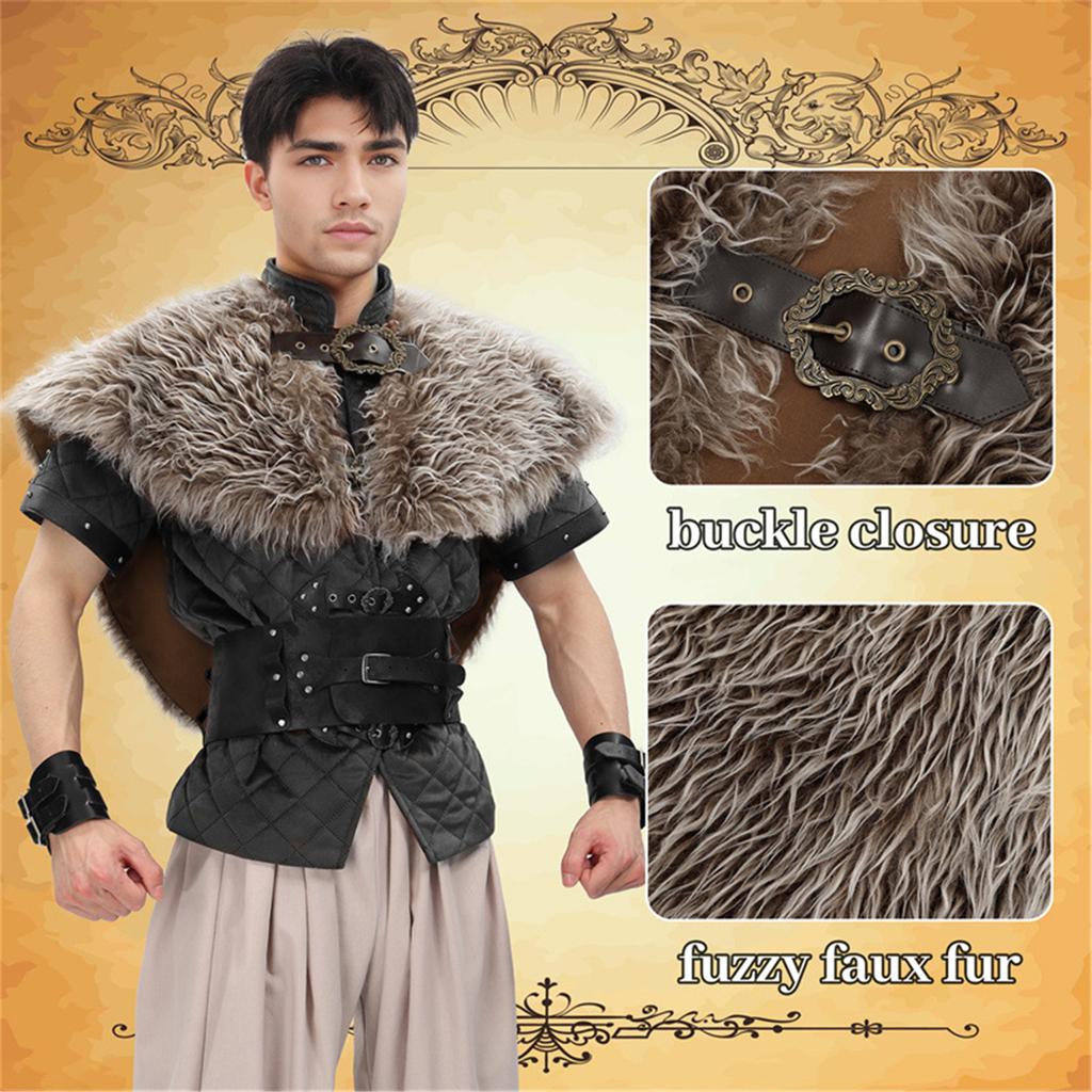Vikinges Faux Furs Shawl Barbarians Collar,Medieval Knight Mantle Shoulder Wrap Warriour Cape Shawl Renaissances Costume