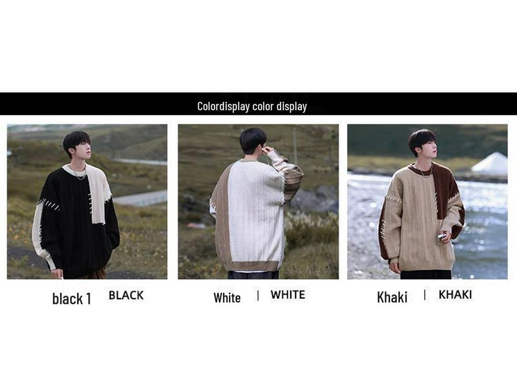 Boy's Color-Block Sweater: Trendy Loose-Fit Casual Pullover for Autumn/Winter