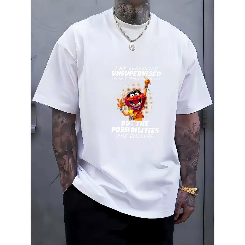 

European sizes Men s Heavyweight Rock Band T-Shirt with Iconic Muppets Ernie Drummer Graphic Lyrics - Casual Music Tee for Concerts, Streetwear 4XL білий