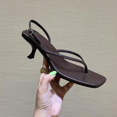 Sandals Women'S Summer French Small High Heel Square Head Pinch Back Trip Strap Slip-On Flip-Flops High Heel Sandals