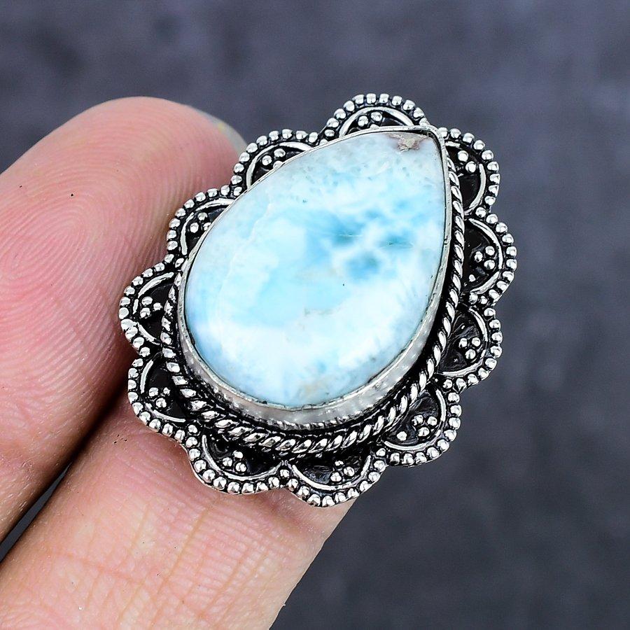 Natural Republic Larimar Gemstone 925 Sterling Silver Jewelry Ring Size 7 ETC-13989